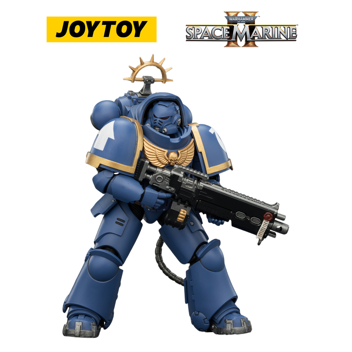 JOYTOY Warhammer 40,000: Space Marine 2 - Game Edition Ultramarines Heavy Intercessor with Heavy Bolt Rifle and Bolt Pistol (1/18 Scale)