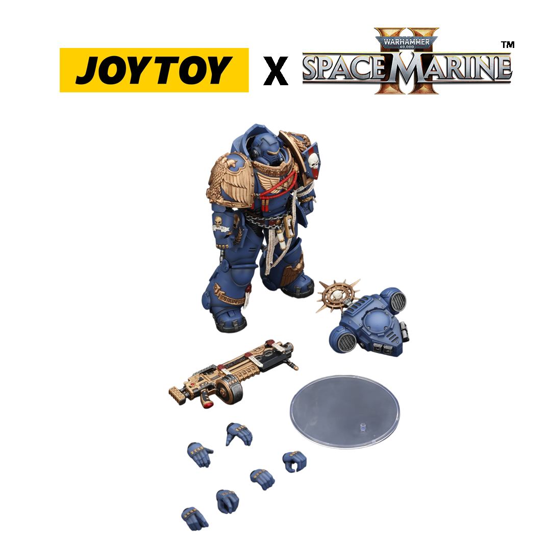 JoyToy Warhammer 40,000 Space Marine 2 Action Figure - Ultramarines, Heavy Relic Primus Armour, with Heavy Relic Bolt Rifle (1/18 Scale) Preorder