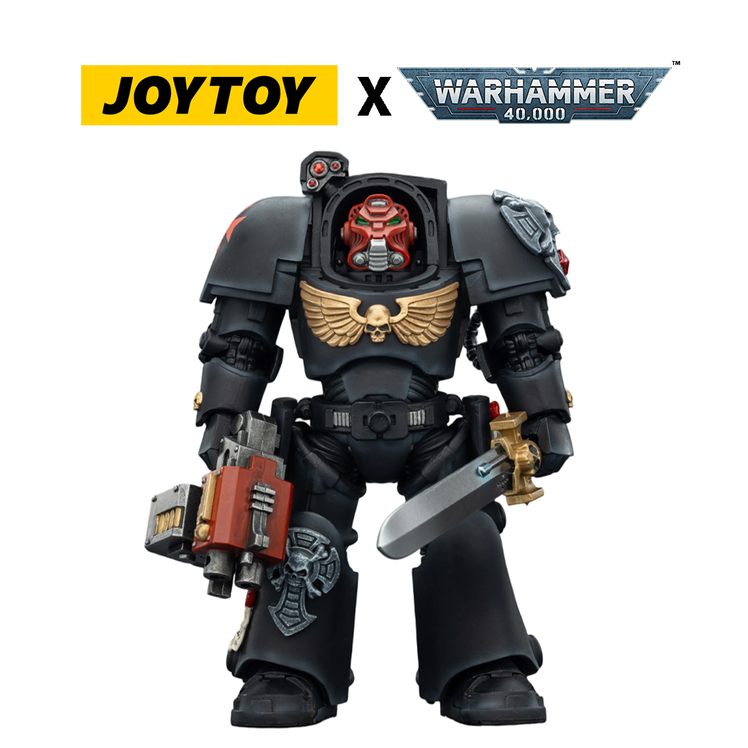 JoyToy Warhammer 40,000 Action Figure - Black Templars, Terminator 1 with Power Sword and Storm Bolter (1/18 Scale) Preorder