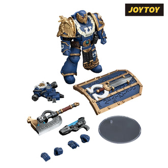 JoyToy Warhammer The Horus Heresy Action Figure - Ultramarines, Invictarus Suzerain #3 with Plasma Pistol, Legatine Axe and Argyrum Pattern Boarding Shield (1/18 Scale)