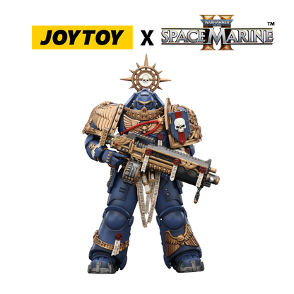JoyToy Warhammer 40,000 Space Marine 2 Action Figure - Ultramarines, Heavy Relic Primus Armour, with Heavy Relic Bolt Rifle (1/18 Scale) Preorder