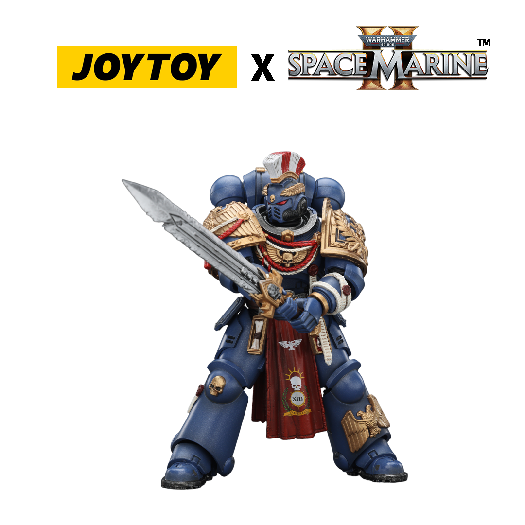 JoyToy Warhammer 40,000 Space Marine 2 Action Figure - Ultramarines, Relic Primus Armour, with Plasma Pistol and Combat Blade (1/18 Scale) Preorder