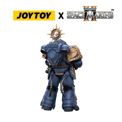JoyToy Warhammer 40,000 Space Marine 2 Action Figure - Ultramarines, Heavy Relic Primus Armour, with Heavy Relic Bolt Rifle (1/18 Scale) Preorder