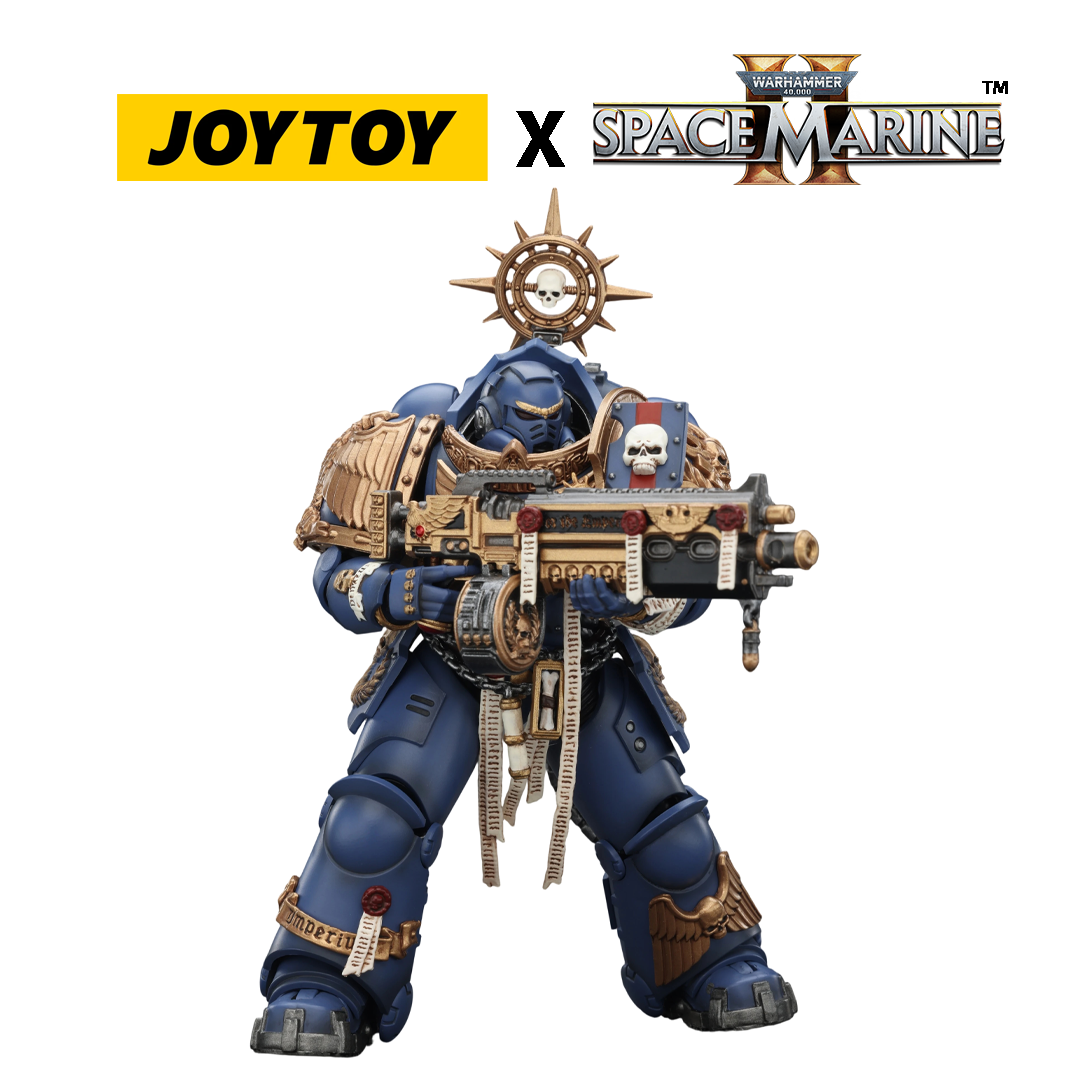 JoyToy Warhammer 40,000 Space Marine 2 Action Figure - Ultramarines, Heavy Relic Primus Armour, with Heavy Relic Bolt Rifle (1/18 Scale) Preorder