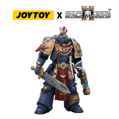 JoyToy Warhammer 40,000 Space Marine 2 Action Figure - Ultramarines, Relic Primus Armour, with Plasma Pistol and Combat Blade (1/18 Scale) Preorder
