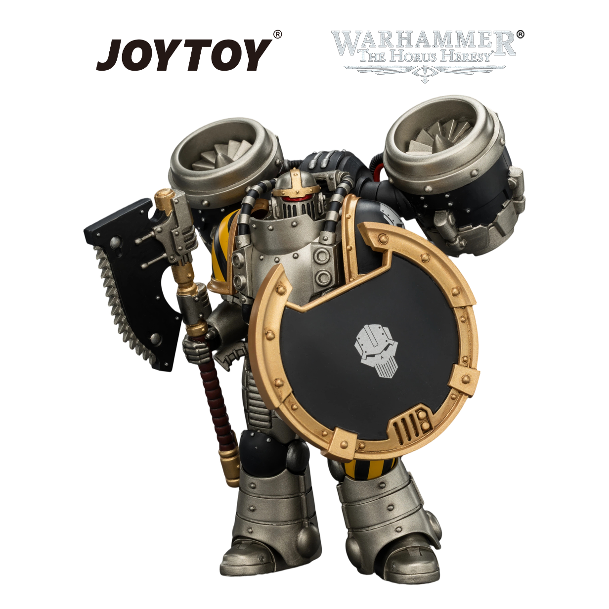 JOYTOY Warhammer The Horus Heresy - Iron Warriors, MkII Assault Legionary 1 with Bolt Pistol, Chain Axe & Combat Shield (1/18 Scale) Preorder