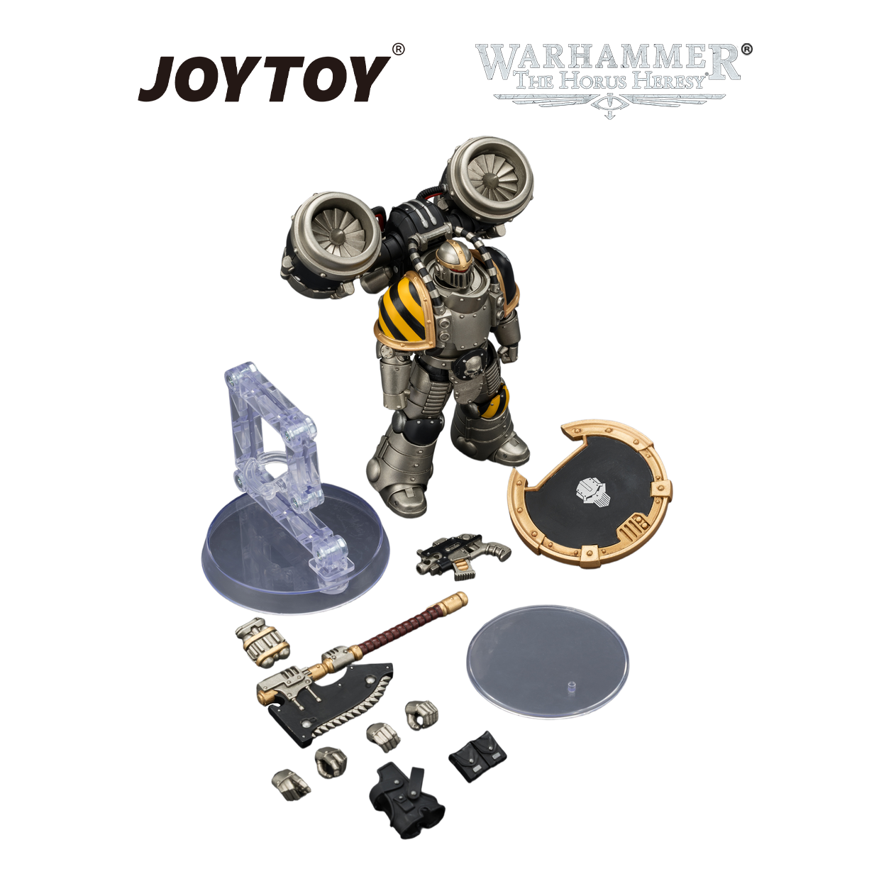 JOYTOY Warhammer The Horus Heresy - Iron Warriors, MkII Assault Legionary 1 with Bolt Pistol, Chain Axe & Combat Shield (1/18 Scale) Preorder