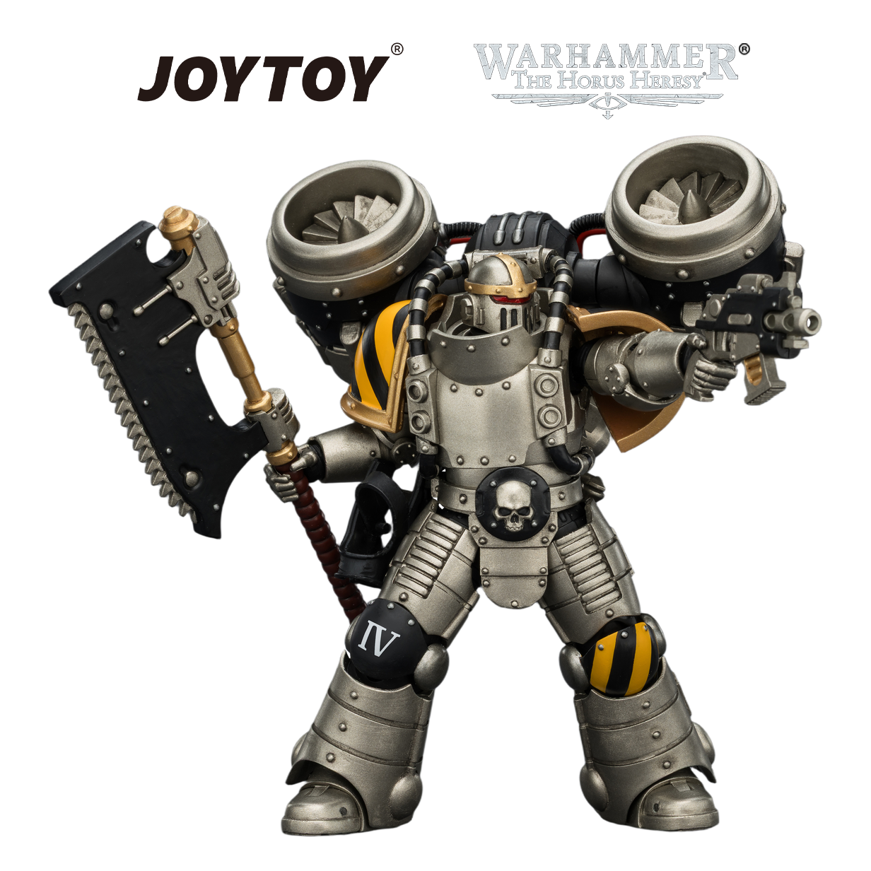 JOYTOY Warhammer The Horus Heresy - Iron Warriors, MkII Assault Legionary 2 with Bolt Pistol & Heavy Chain Axe (1/18 Scale) Preorder