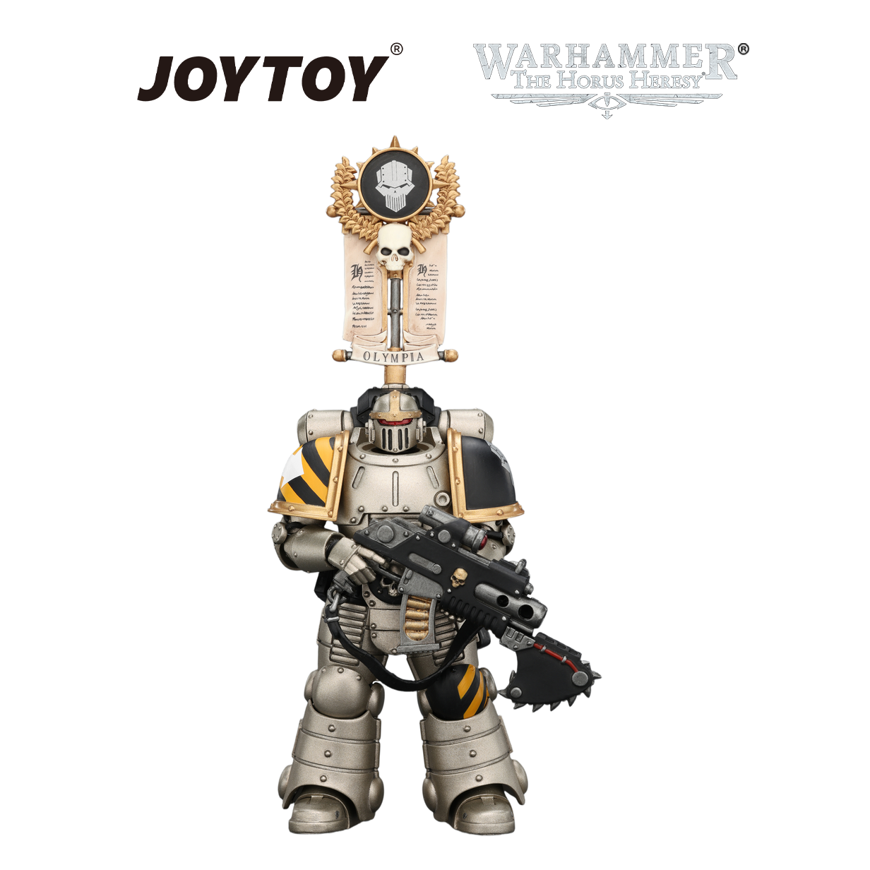 JOYTOY Warhammer The Horus Heresy - Iron Warriors, MkII Legionary 1 with Vexilla, Bolter and Bolt Pistol (1/18 Scale) Preorder
