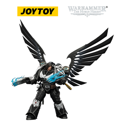 JOYTOY Warhammer The Horus Heresy - Raven Guard Corvus Corax, Primarch of the XIX Legion with Artificer-crafted Lightning Talons, Archaeotech Pistols, and Whip (1/18 Scale) Preorder & Exclusive T Shirt