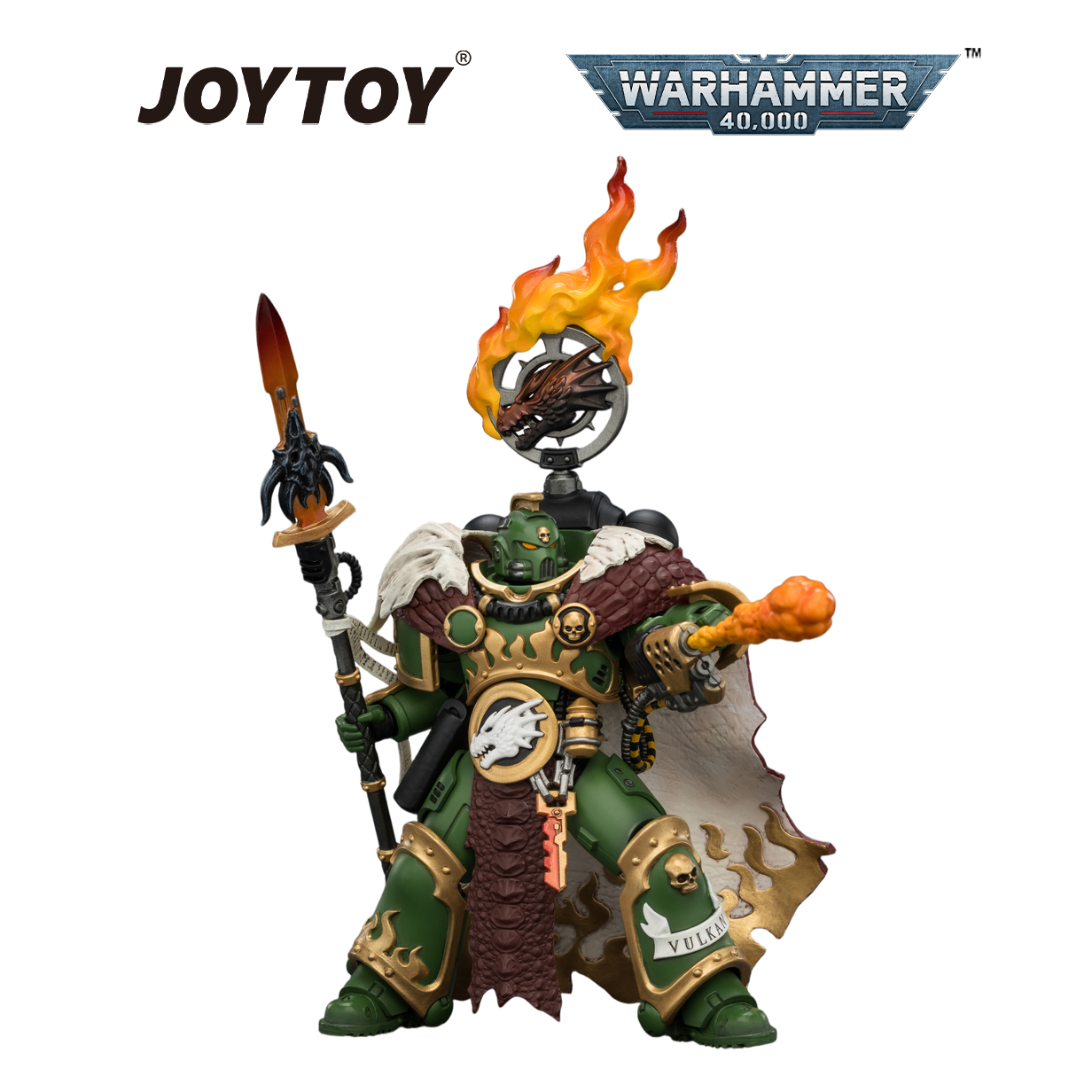 JOYTOY Warhammer 40,000 - Salamanders, Vulkan He'stan, the Forgefather with Spear of Vulkan and the Gauntlet of the Forge (1/18 Scale) Preorder