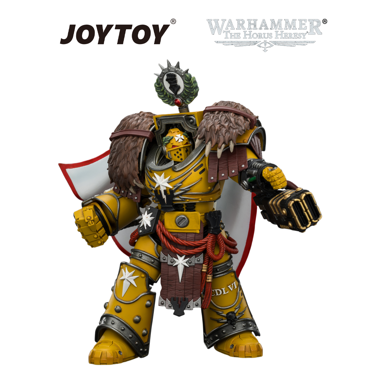 JOYTOY Warhammer The Horus Heresy - Imperial Fists, Lord Castellan Evander Garrius, The Tyrant of Cthonia with the Subjugator and Incineratus (1/18 Scale) Preorder