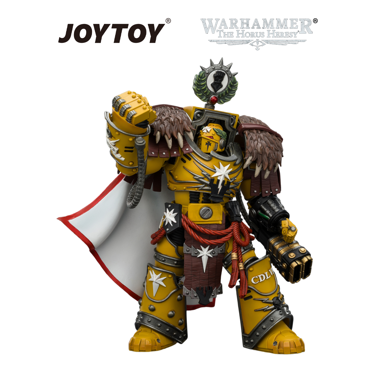 JOYTOY Warhammer The Horus Heresy - Imperial Fists, Lord Castellan Evander Garrius, The Tyrant of Cthonia with the Subjugator and Incineratus (1/18 Scale) Preorder