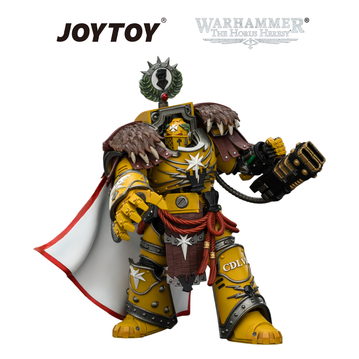 JOYTOY Warhammer The Horus Heresy - Imperial Fists, Lord Castellan Evander Garrius, The Tyrant of Cthonia with the Subjugator and Incineratus (1/18 Scale) Preorder
