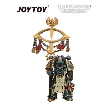 JOYTOY Warhammer The Horus Heresy - Sons of Horus, Maloghurst the Twisted, The Warmaster's Equerry, with Legion Standard and Banestrike Bolter (1/18 Scale) Preorder