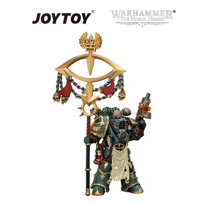 JOYTOY Warhammer The Horus Heresy - Sons of Horus, Maloghurst the Twisted, The Warmaster's Equerry, with Legion Standard and Banestrike Bolter (1/18 Scale) Preorder