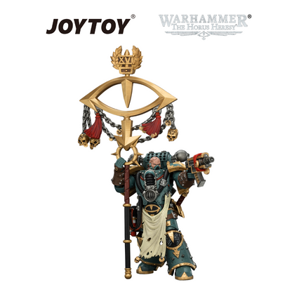 JOYTOY Warhammer The Horus Heresy - Sons of Horus, Maloghurst the Twisted, The Warmaster's Equerry, with Legion Standard and Banestrike Bolter (1/18 Scale) Preorder