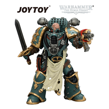 JOYTOY Warhammer The Horus Heresy - Sons of Horus, Maloghurst the Twisted, The Warmaster's Equerry, with Legion Standard and Banestrike Bolter (1/18 Scale) Preorder
