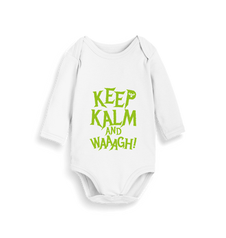 Organic White Keep Kalm and Waaagh! Long Sleeved Baby Bodysuit