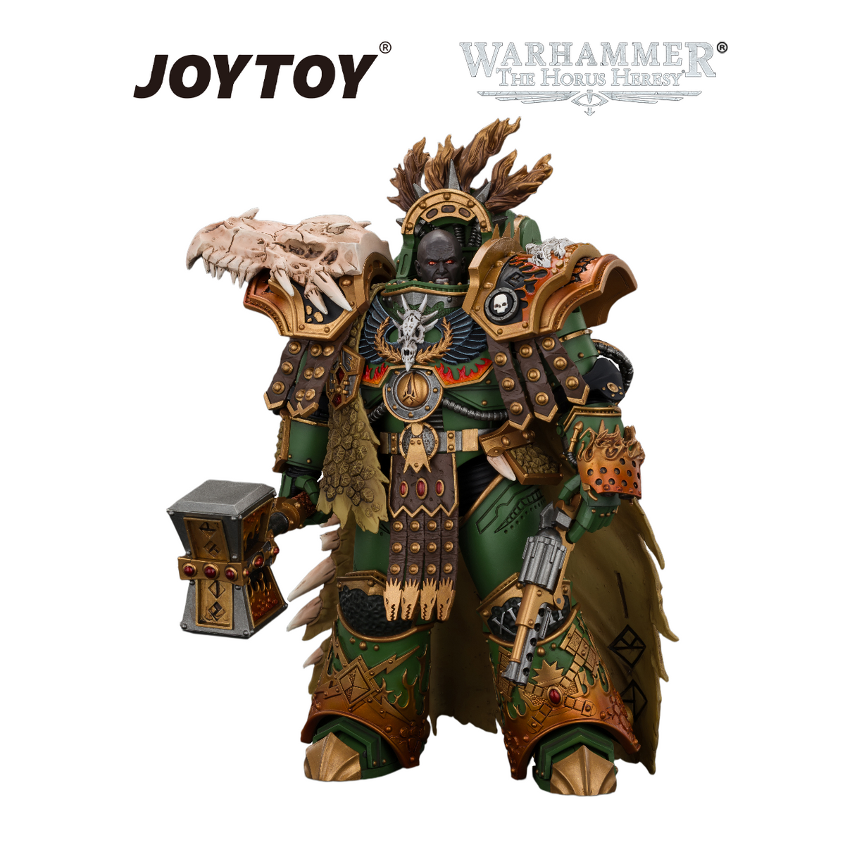 JOYTOY Warhammer The Horus Heresy - Salamanders, Vulkan, Primarch of the XVIIIth Legion with Dawnbringer, The Furnace's Heart and Dragon's Breath Gauntlet (1/18 Scale) Preorder & Exclusive T Shirt USA