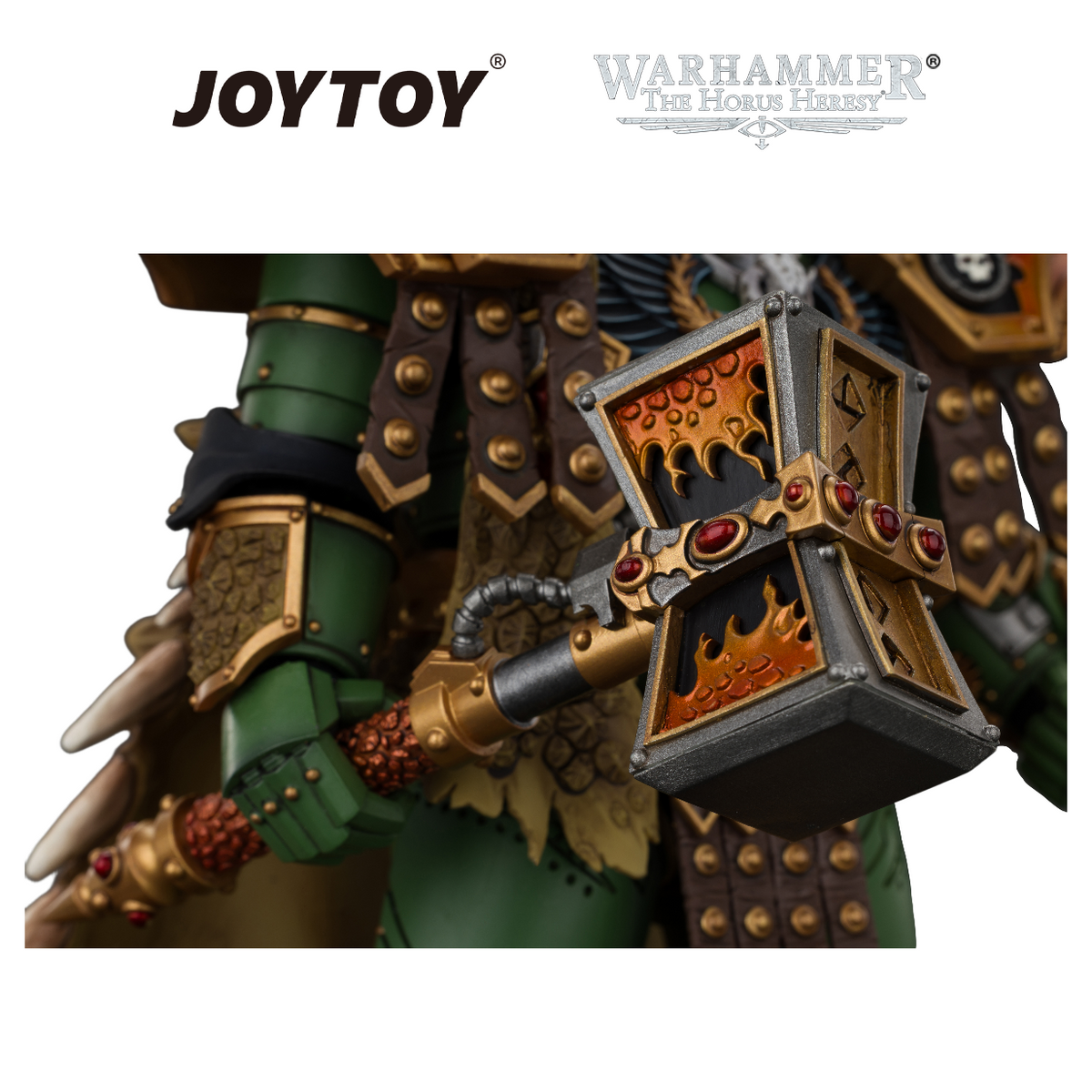JOYTOY Warhammer The Horus Heresy - Salamanders, Vulkan, Primarch of the XVIIIth Legion with Dawnbringer, The Furnace's Heart and Dragon's Breath Gauntlet (1/18 Scale) Preorder & Exclusive T Shirt USA