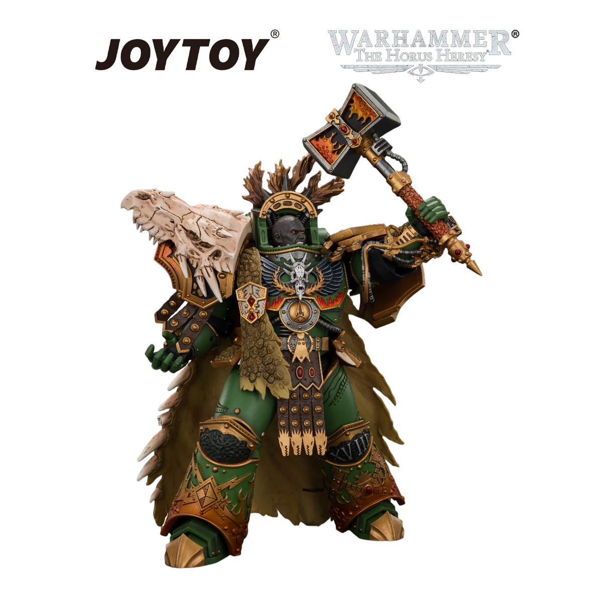 JOYTOY Warhammer The Horus Heresy - Salamanders, Vulkan, Primarch of the XVIIIth Legion with Dawnbringer, The Furnace's Heart and Dragon's Breath Gauntlet (1/18 Scale) Preorder & Exclusive T Shirt USA