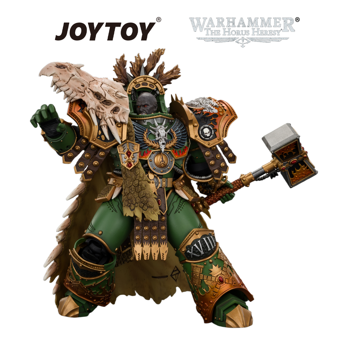 JOYTOY Warhammer The Horus Heresy - Salamanders, Vulkan, Primarch of the XVIIIth Legion with Dawnbringer, The Furnace's Heart and Dragon's Breath Gauntlet (1/18 Scale) Preorder & Exclusive T Shirt USA