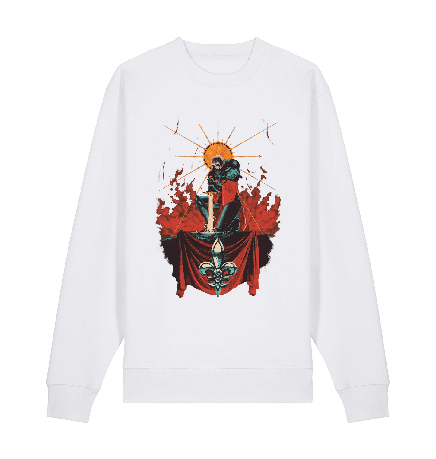 White Printed Sweater Front