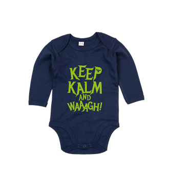 Organic Nautical Navy Keep Kalm and Waaagh! Long Sleeved Baby Bodysuit